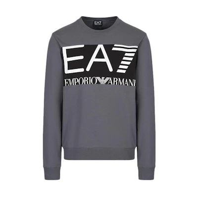 Emporio Armani EA7 FW22 Colorblock Logo Crewneck Sweatshirt Men’s Grey 6LPM51-PJFGZ-1977