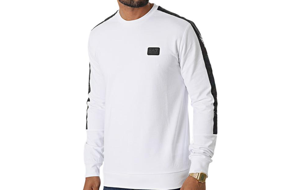 Emporio Armani EA7 FW22 Colorblock Logo Pullover Sweatshirt White 6LPM43-PJ05Z-1100