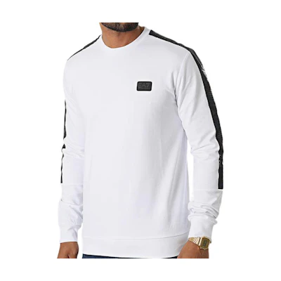 Emporio Armani EA7 FW22 Colorblock Logo Pullover Sweatshirt White 6LPM43-PJ05Z-1100