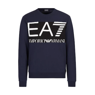 Emporio Armani EA7 FW22 Contrast Logo Print Long-Sleeve Sweatshirt Blue Men’s 6LPM51-PJFGZ-1554