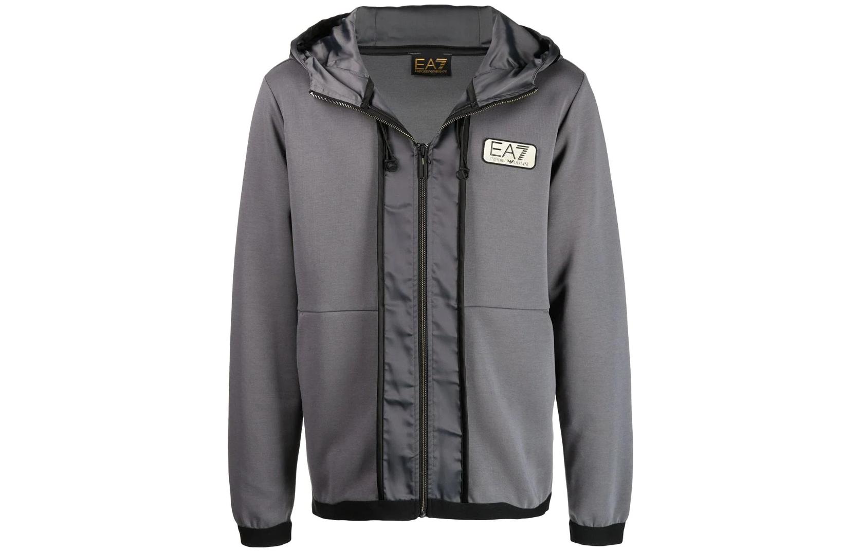 Emporio Armani EA7 FW22 Gray Patchwork Zip-Up Hoodie 3LPM26-PJFAZ-1977