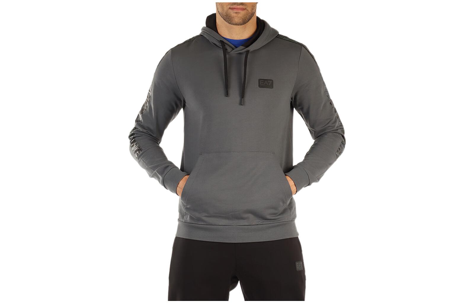 Emporio Armani EA7 FW22 Grey Logo Drawstring Hoodie with Sleeve Logo 6LPM44-PJ05Z-1977