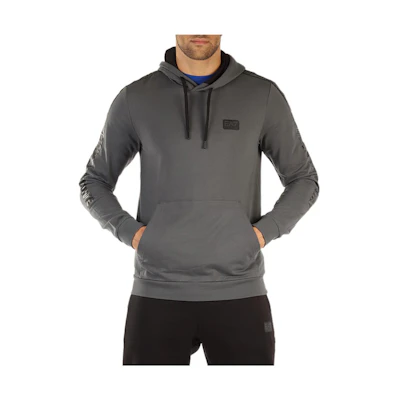 Emporio Armani EA7 FW22 Grey Logo Drawstring Hoodie with Sleeve Logo 6LPM44-PJ05Z-1977