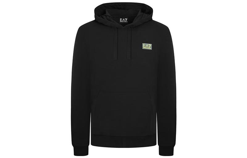 Emporio Armani EA7 FW22 Logo Drawstring Hoodie Black Mens 6HPM96-PJ07Z-1200