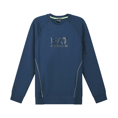 Emporio Armani EA7 FW22 Logo Print Crewneck Sweatshirt Men’s - Navy Blue 6LPM41-PJANZ-1568