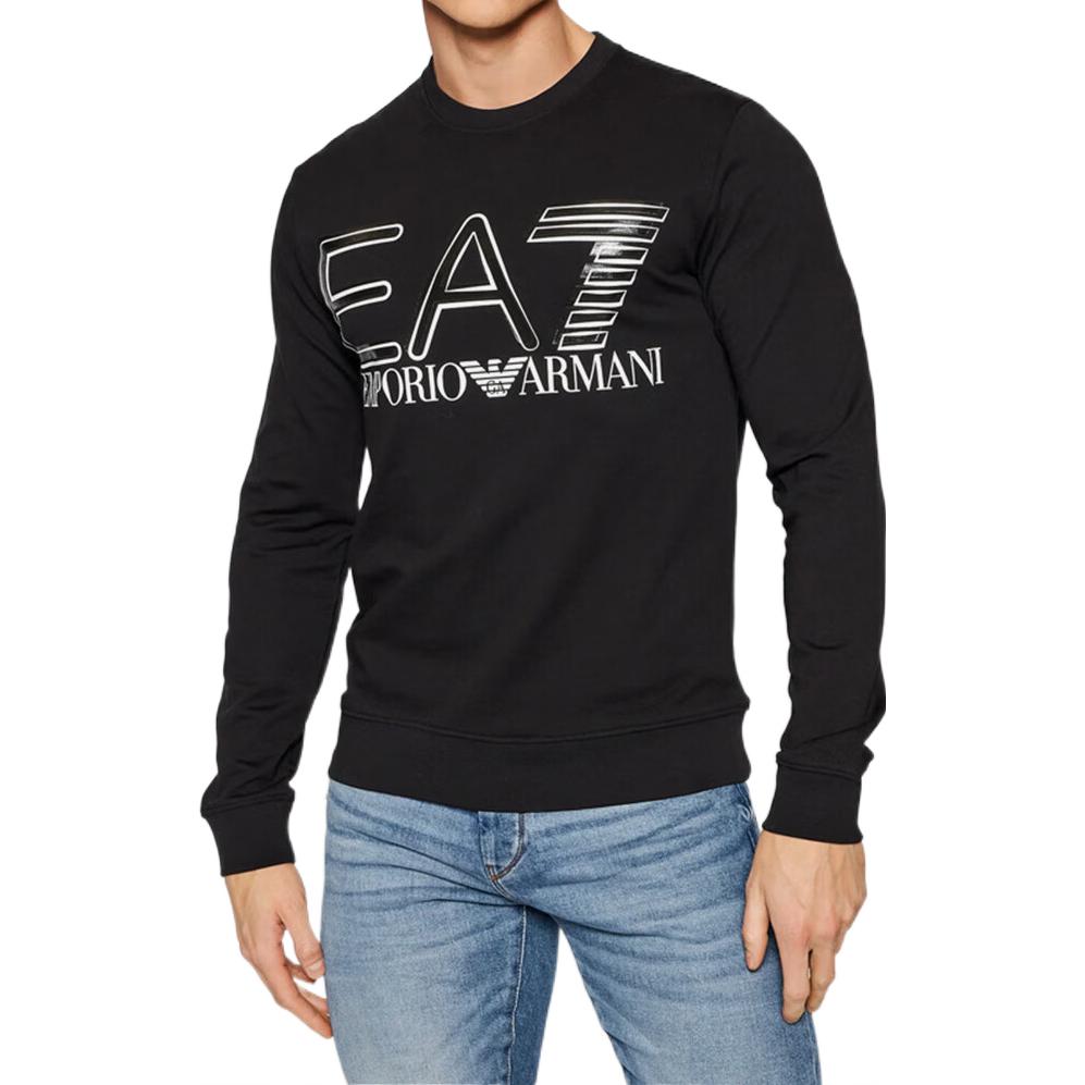 Shop Emporio Armani EA7 Logo Print Crewneck Sweatshirt Hitam FW22 3LPM44-PJFGZ-1200