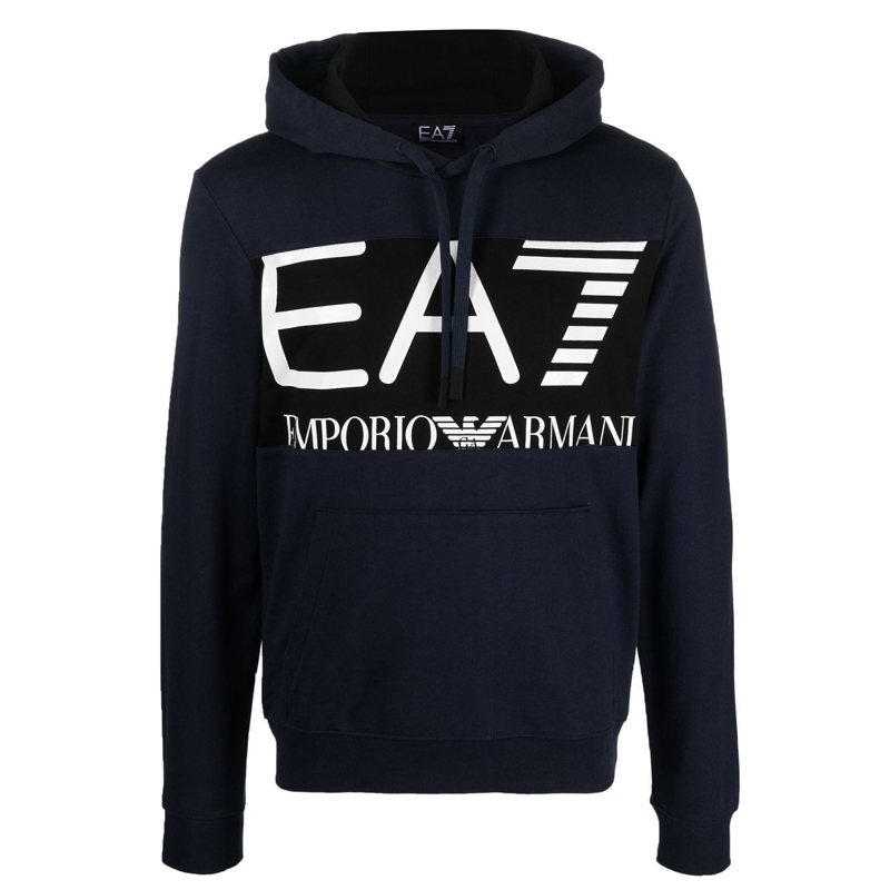 Emporio Armani EA7 FW22 Logo Print Drawstring Hoodie Navy Blue Men’s 6LPM52-PJFGZ-1554