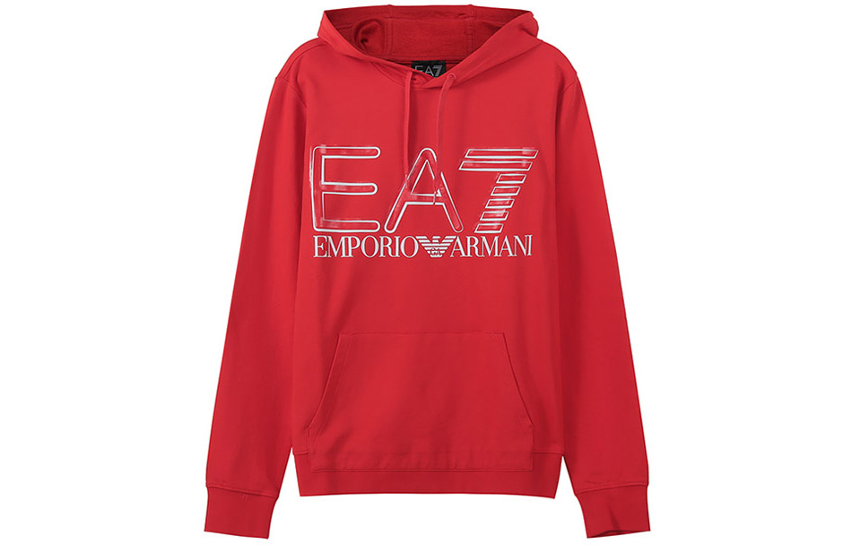Emporio Armani EA7 FW22 Logo Print Hoodie Racing Red 3LPM45-PJFGZ-1451