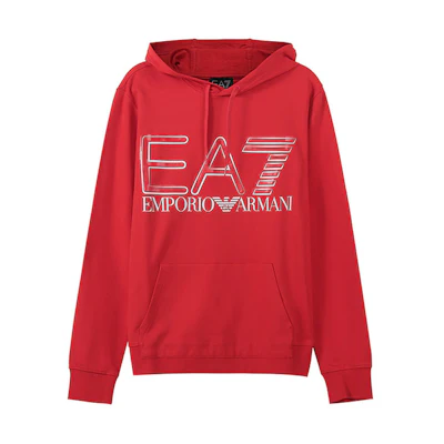 Emporio Armani EA7 FW22 Logo Print Hoodie Racing Red 3LPM45-PJFGZ-1451
