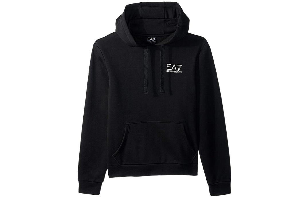 Emporio Armani EA7 FW22 Logo Print Pullover Hoodie Black 6ZPM63-PJ07Z-1200