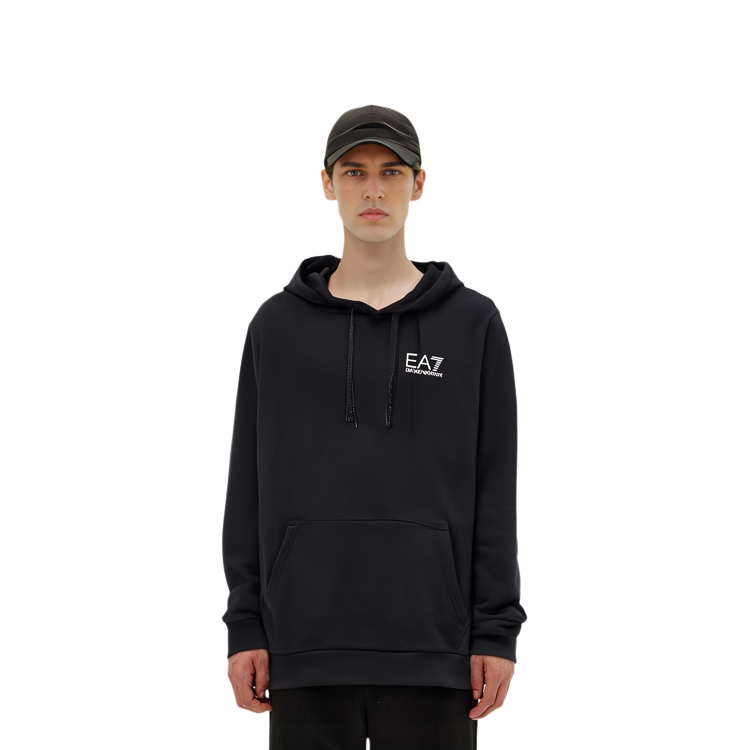 Shop Emporio Armani EA7 FW22 Logo Print Pullover Hoodie Hitam 6ZPM63-PJ07Z-1200