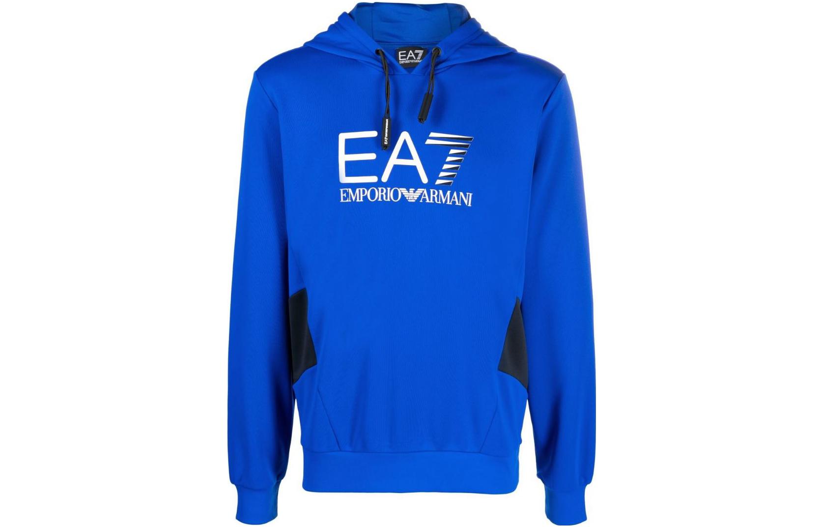 Emporio Armani EA7 FW22 Logo Print Ribbed Hoodie Navy Blue () 3LPM13-PJ16Z-1597