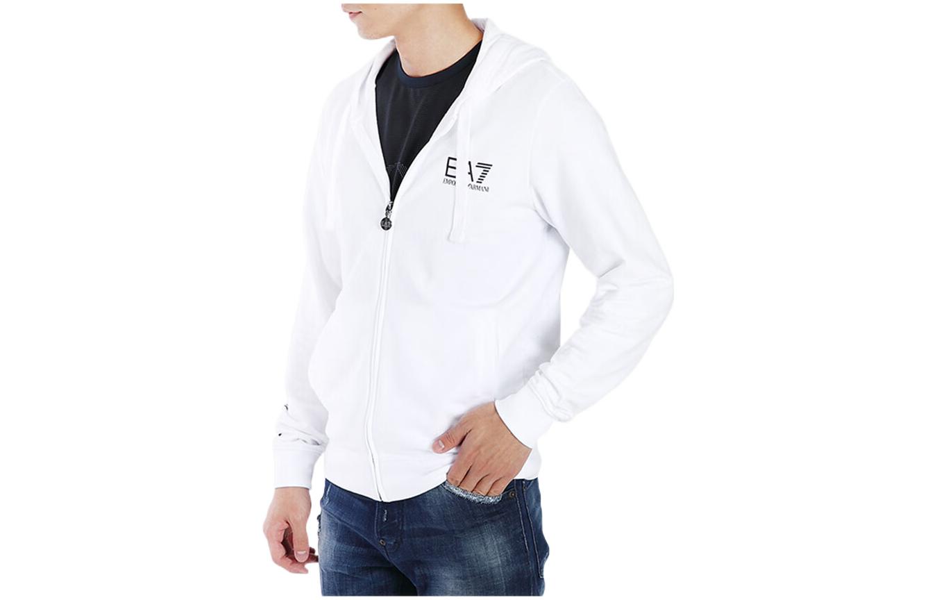Emporio Armani EA7 FW22 Logo Print Zip-Up Hoodie White - Men Casual Wear 274425-6P280-00010