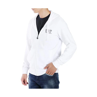Emporio Armani EA7 FW22 Logo Print Zip-Up Hoodie White - Men Casual Wear 274425-6P280-00010