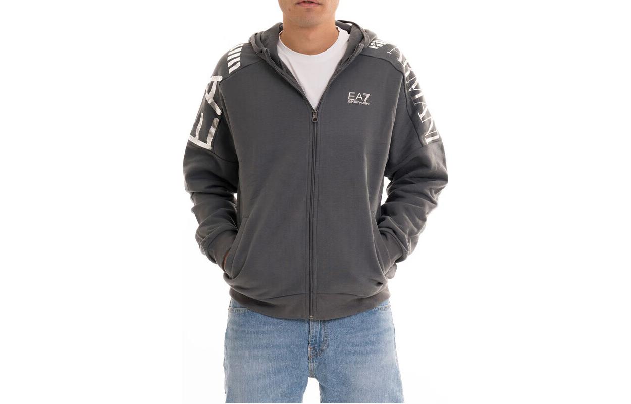 Emporio Armani EA7 FW22 Logo Print Zip Hoodie Jacket Grey 6LPM56-PJHLZ-1977