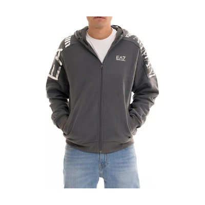 Emporio Armani EA7 FW22 Logo Print Zip Hoodie Jacket Grey 6LPM56-PJHLZ-1977