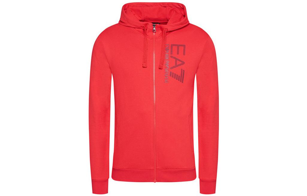 Emporio Armani EA7 FW22 Red Cotton Zip-Up Sweatshirt with Letter Print Men 3KPM53-PJ05Z-1451
