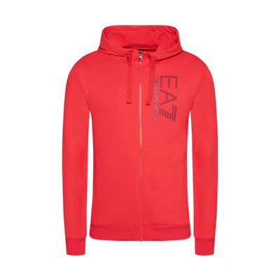 Emporio Armani EA7 FW22 Red Cotton Zip-Up Sweatshirt with Letter Print Men 3KPM53-PJ05Z-1451