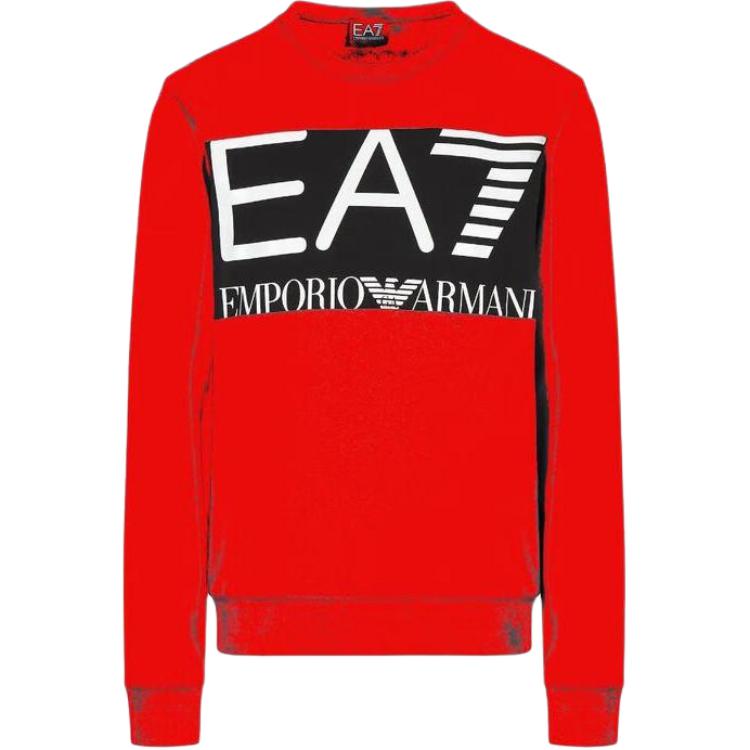 Emporio Armani EA7 FW22 Red Crewneck Sweatshirt with Logo Print 6LPM51-PJFGZ-1451