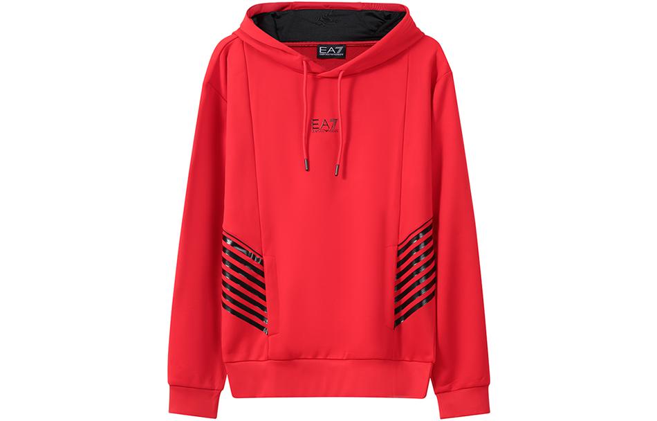Emporio Armani EA7 FW22 Red Logo Print Drawstring Hoodie Men 6LPM03-PJ16Z-1451
