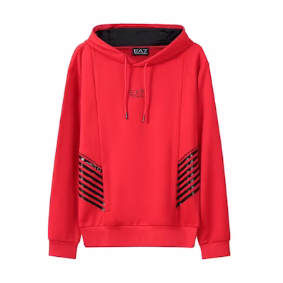 Emporio Armani EA7 FW22 Red Logo Print Drawstring Hoodie Men 6LPM03-PJ16Z-1451