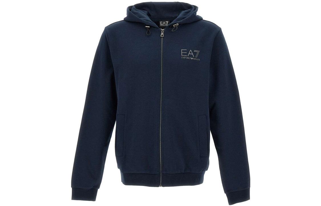Emporio Armani EA7 FW22 Solid Logo Zip Sweatshirt Navy Blue 6LPM82-PJARZ-1554