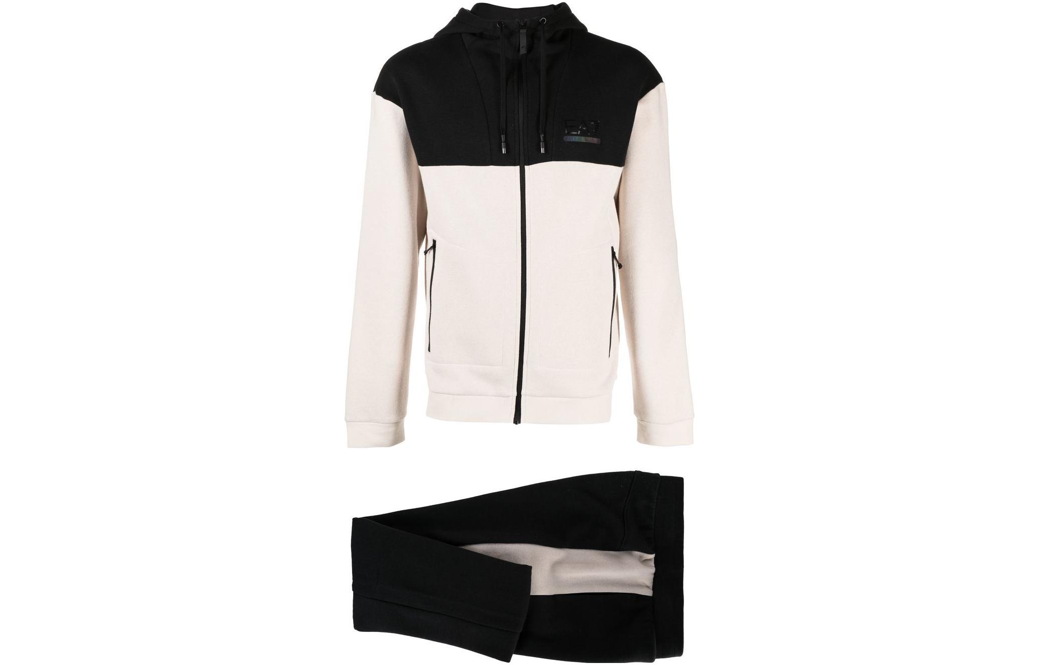 Emporio Armani EA7 FW22 Two-Tone Hoodie & Jogger Set Beige Tracksuit 6LPV52-PJBTZ-27BD