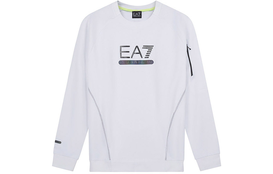 Emporio Armani EA7 FW22 White Crewneck Sweatshirt with Logo Print 6LPM41-PJANZ-1100