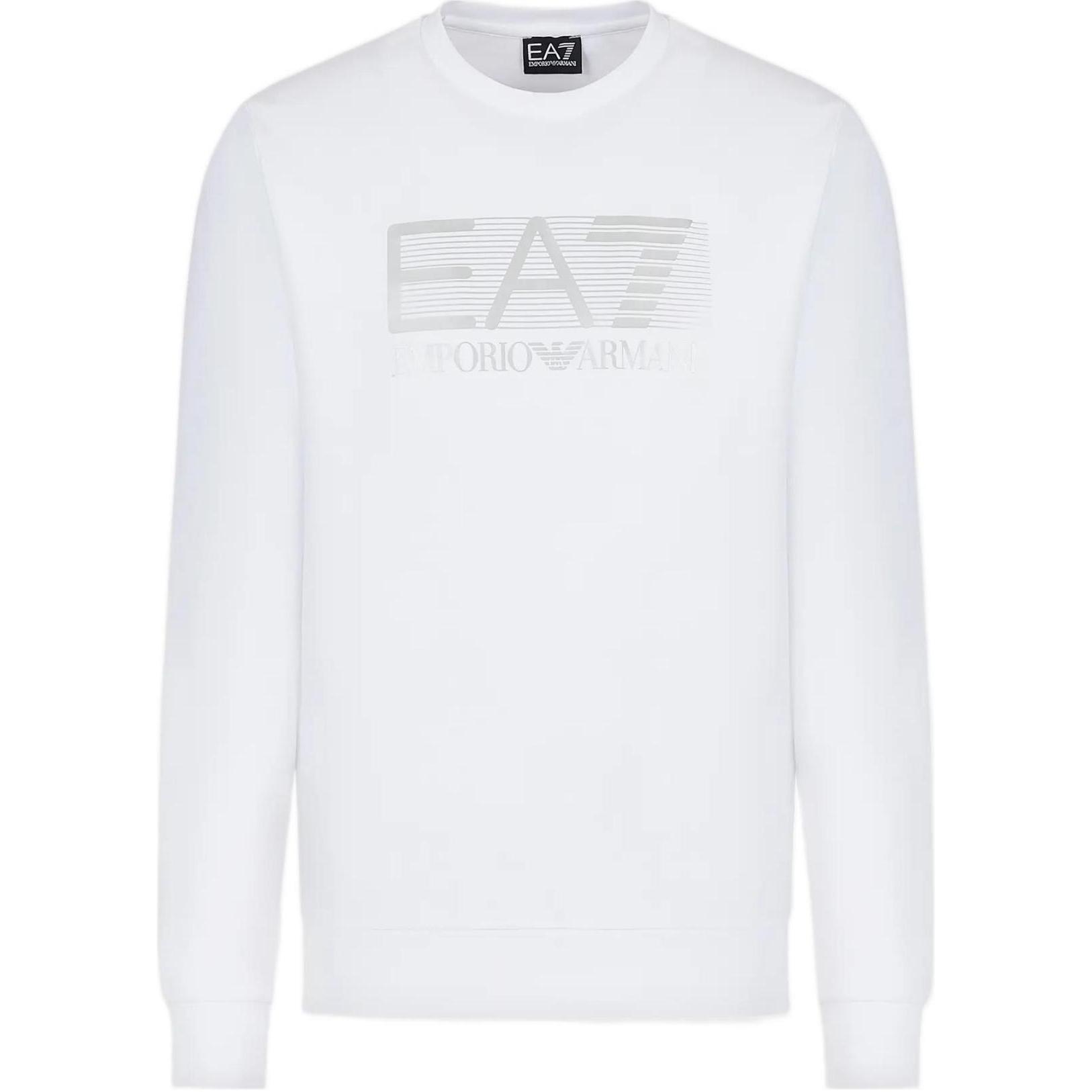 Emporio Armani EA7 FW22 White Crewneck Sweatshirt with Logo Print 6LPM60-PJ05Z-0100