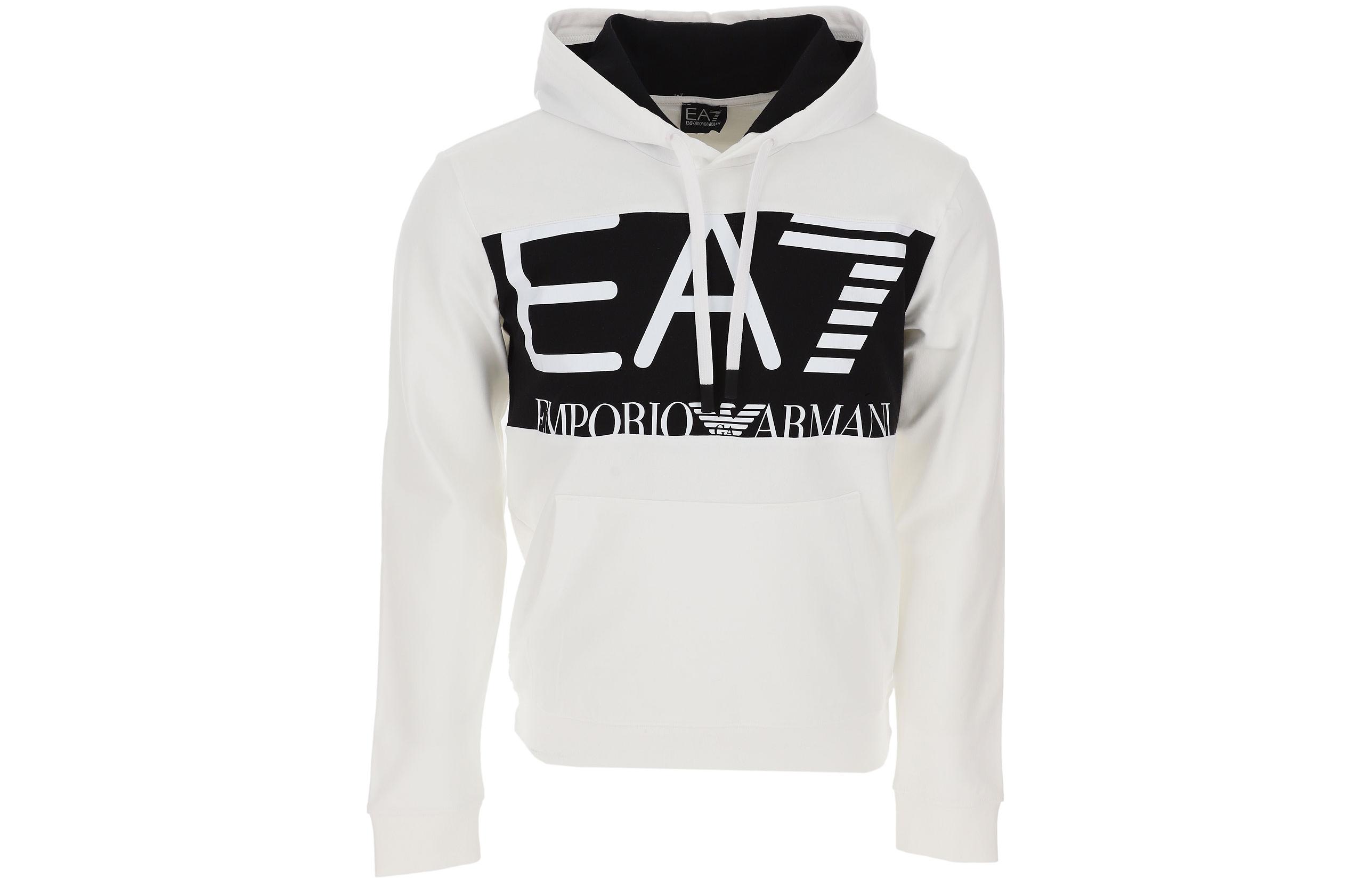Emporio Armani EA7 FW22 White Pullover Sweatshirt with Chest Logo Print 6LPM52-PJFGZ-1100