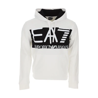 Emporio Armani EA7 FW22 White Pullover Sweatshirt with Chest Logo Print 6LPM52-PJFGZ-1100