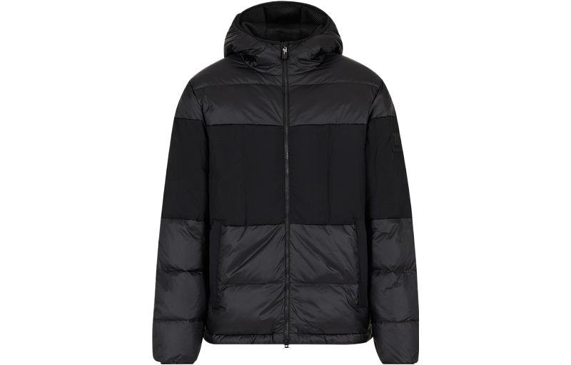 EMPORIO ARMANI EA7 FW23  Black Colorblock Hooded Down Jacket. 6RPB01-PNEOZ-1200