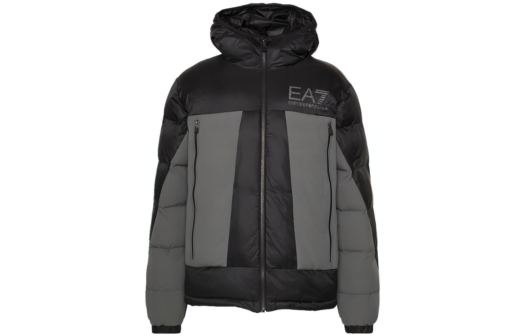 EMPORIO ARMANI EA7 FW23  Black Colorblock Logo Print Hoodie Jacket. 6RPB53-PNEOZ-1200