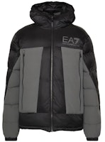 EMPORIO ARMANI EA7 FW23 Black Colorblock Logo Print Hoodie Jacket. 6RPB53-PNEOZ-1200 EMPORIO ARMANI EA7 FW23 Black Colorblock Logo Print Hoodie Jacket. 6RPB53-PNEOZ-1200