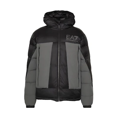 EMPORIO ARMANI EA7 FW23 Black Colorblock Logo Print Hoodie Jacket. 6RPB53-PNEOZ-1200
