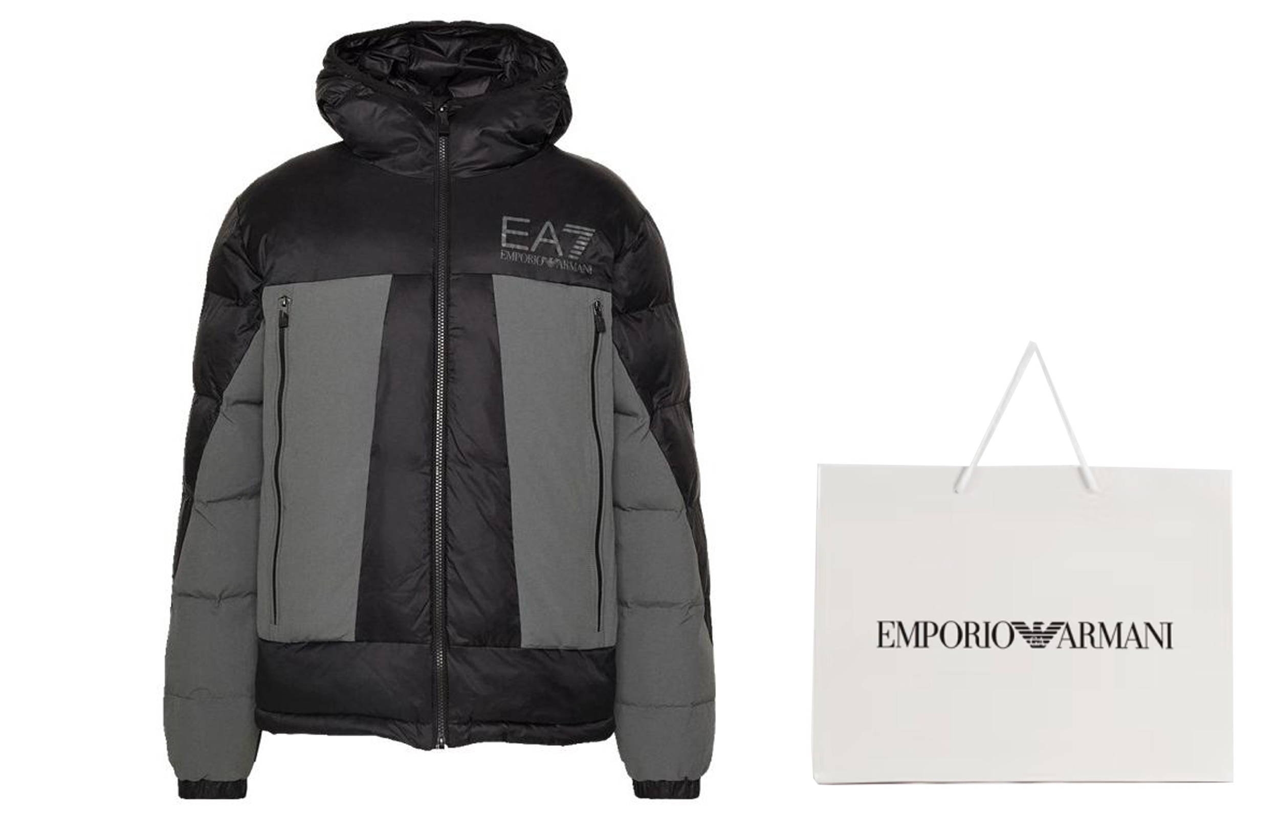 Lookbook EMPORIO ARMANI EA7 FW23 黑色拼色標誌印花連帽外套. 6RPB53-PNEOZ-1200