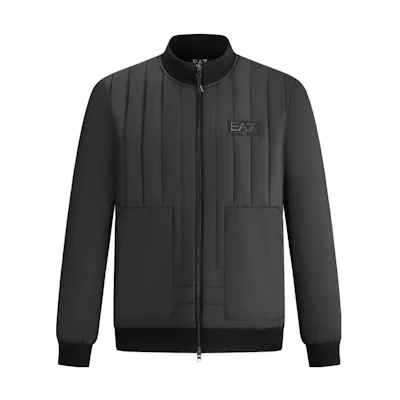 EMPORIO ARMANI EA7 FW23 Black Logo High-Neck Cotton Jacket. 6RPB30-PN5ZZ-1200