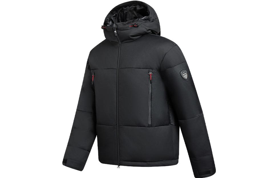 Shop EMPORIO ARMANI EA7 FW23 黑色純棉拉鍊連帽外套 6RPB10-PNEEZ-1200