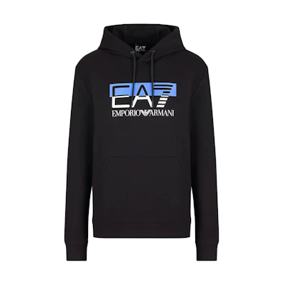Emporio Armani EA7 FW23 Black Colorblock Logo Hoodie 6RPM62-PJ05Z-1200