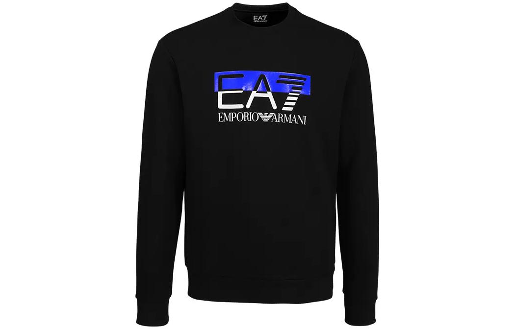 Emporio Armani EA7 FW23 Black Crewneck Sweatshirt with Lettering Print 6RPM01-PJ07Z-1200
