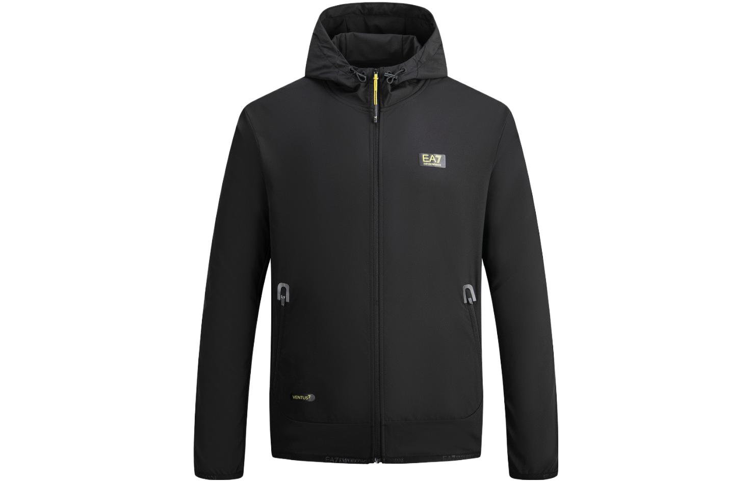 Emporio Armani EA7 FW23 Black Hoodie Jacket with Logo and Contrasting Design 6RPM61-PNBPZ-1200