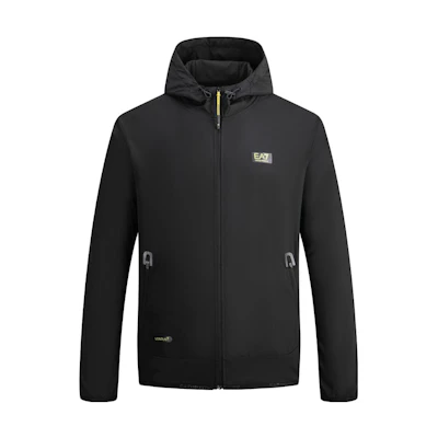 Emporio Armani EA7 FW23 Black Hoodie Jacket with Logo and Contrasting Design 6RPM61-PNBPZ-1200