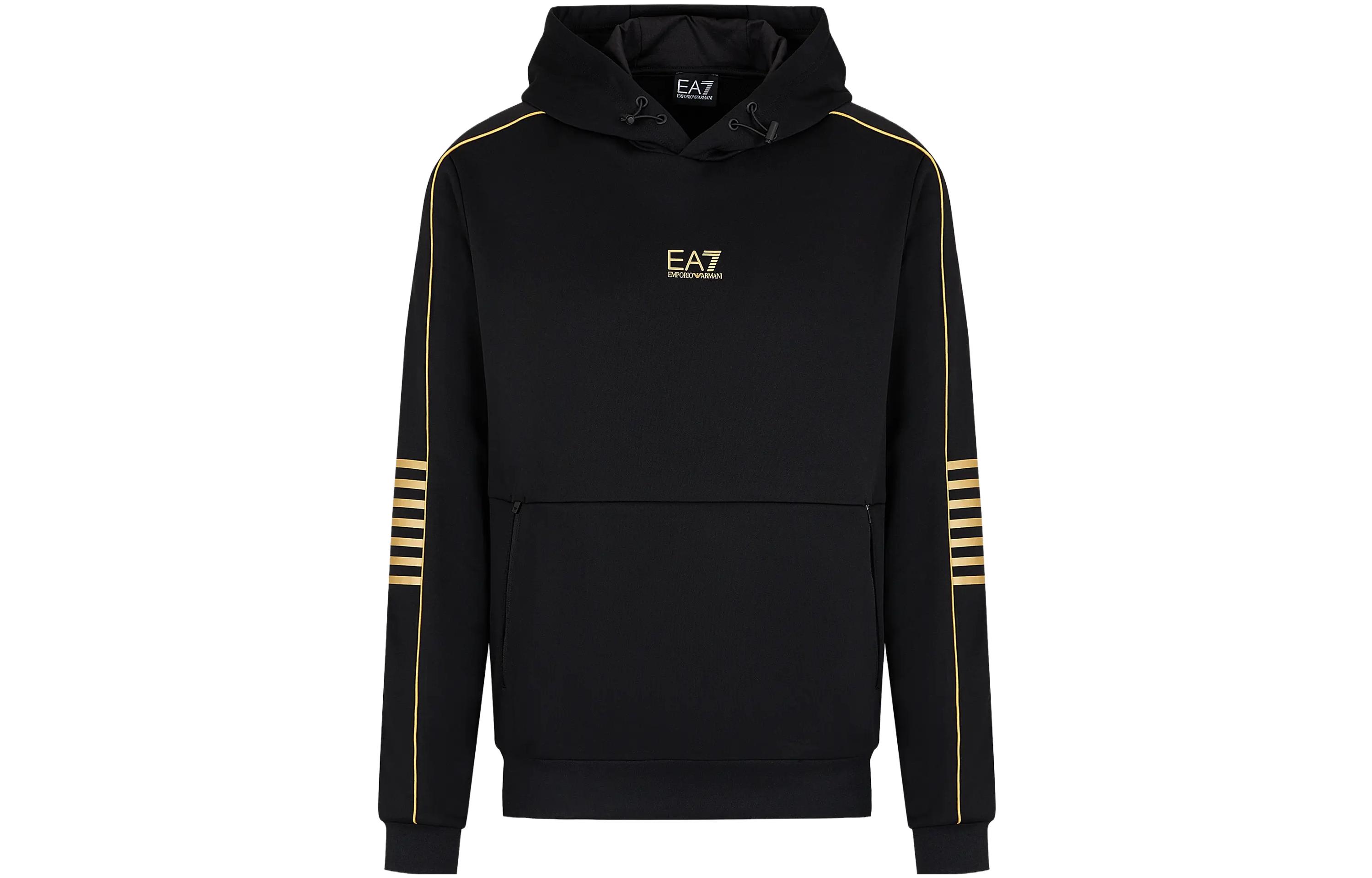 Emporio Armani EA7 FW23 Black Hoodie with Logo Print and Zipper Pockets 6RPM06-PJ16Z-0208