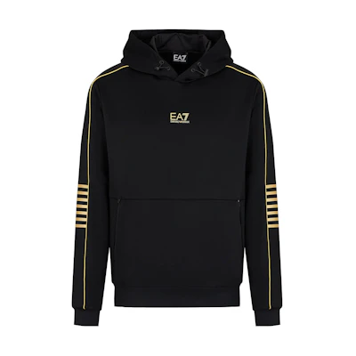 Emporio Armani EA7 FW23 Black Hoodie with Logo Print and Zipper Pockets 6RPM06-PJ16Z-0208