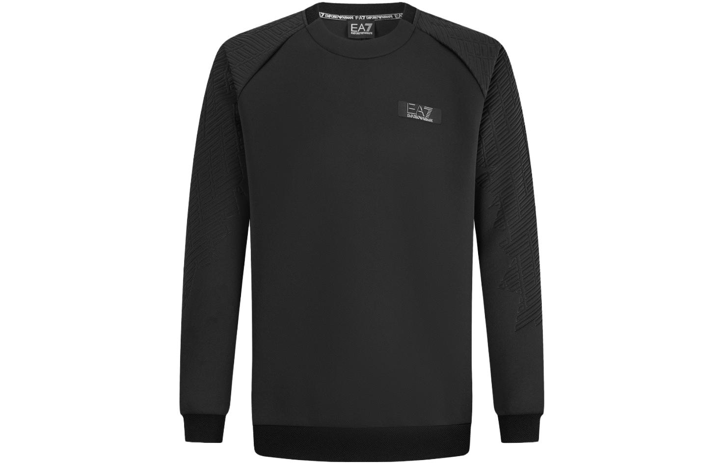 Emporio Armani EA7 FW23 Black Logo Print Crewneck Sweatshirt Casual Wear 6RPM84-PJSQZ-1200