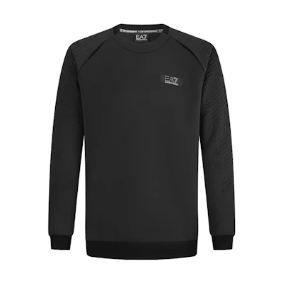 Emporio Armani EA7 FW23 Black Logo Print Crewneck Sweatshirt Casual Wear 6RPM84-PJSQZ-1200