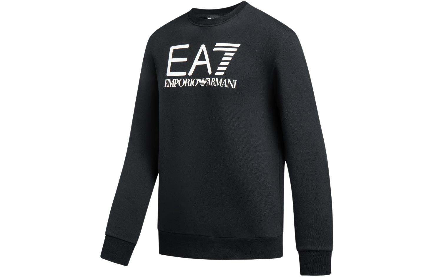 Shop Emporio Armani EA7 FW23 黑色标志印花圆领卫衣 6RPM16-PJSLZ-1200