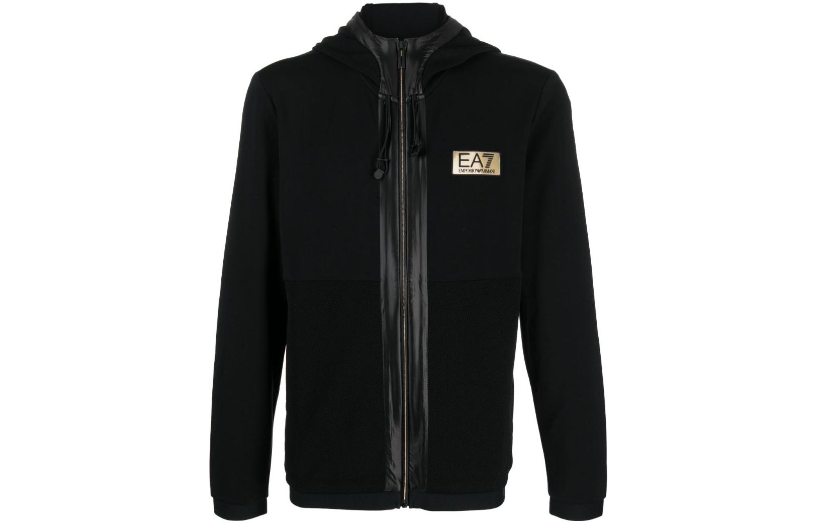 Emporio Armani EA7 FW23 Black Logo Print Full-Zip Jacket Sweatshirt 3DPM10-PJUZZ-1200