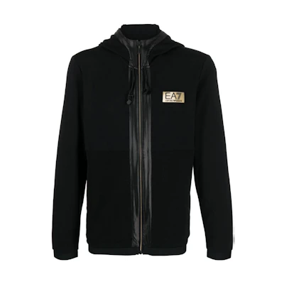 Emporio Armani EA7 FW23 Black Logo Print Full-Zip Jacket Sweatshirt 3DPM10-PJUZZ-1200