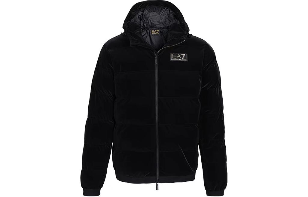 EMPORIO ARMANI EA7 FW23 Black Logo Print Hooded Cotton Jacket for Men. 6RPB19-PNEBZ-1200